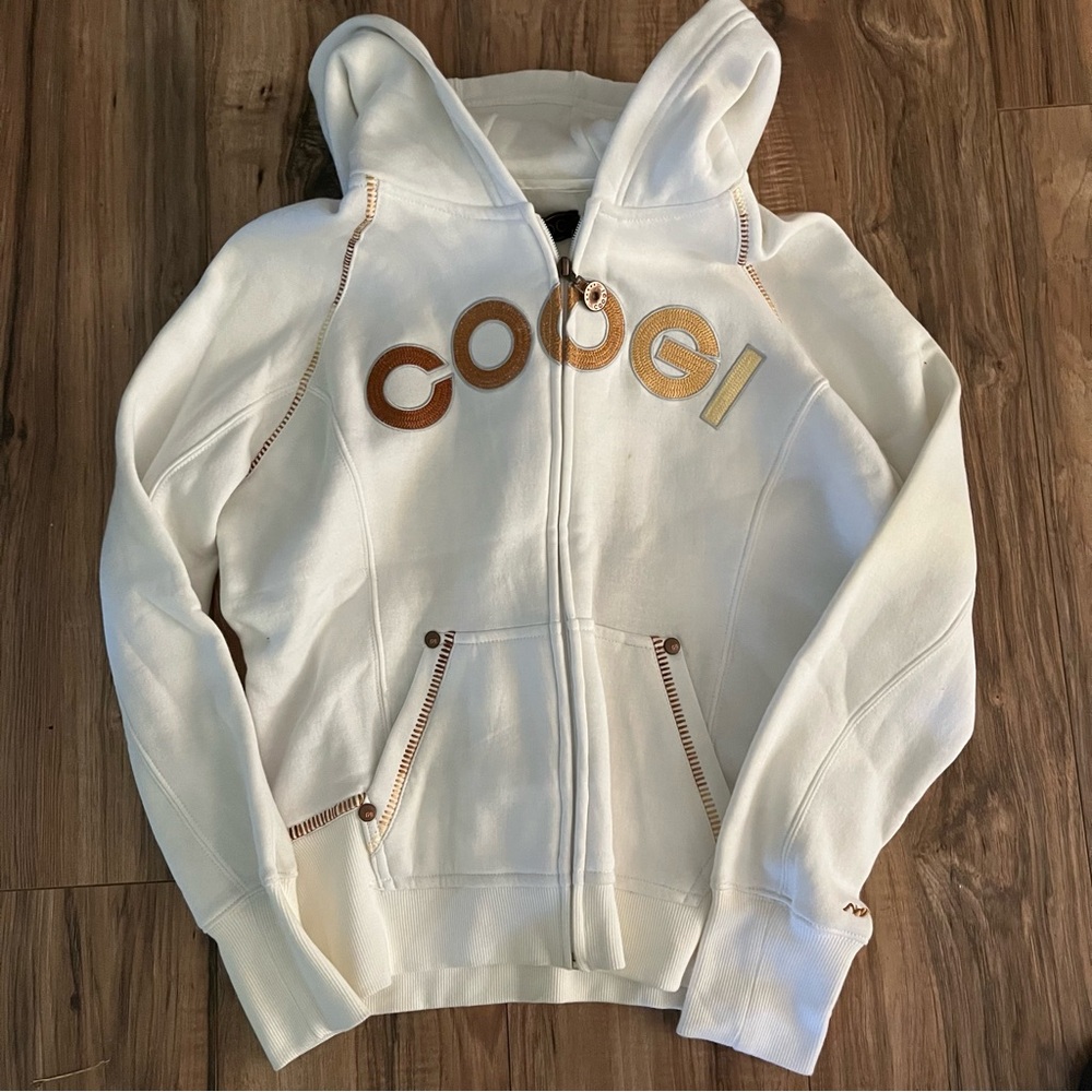COOGI New Cream Zip Up Hoodie with Embroidery Size Large